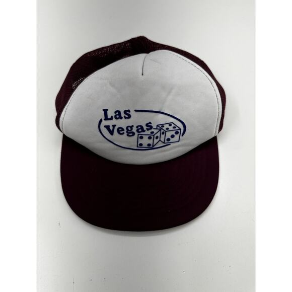 Las Vegas Snapback Trucker Hat Dice Gambling Destination Vintage Maroon - Picture 1 of 8
